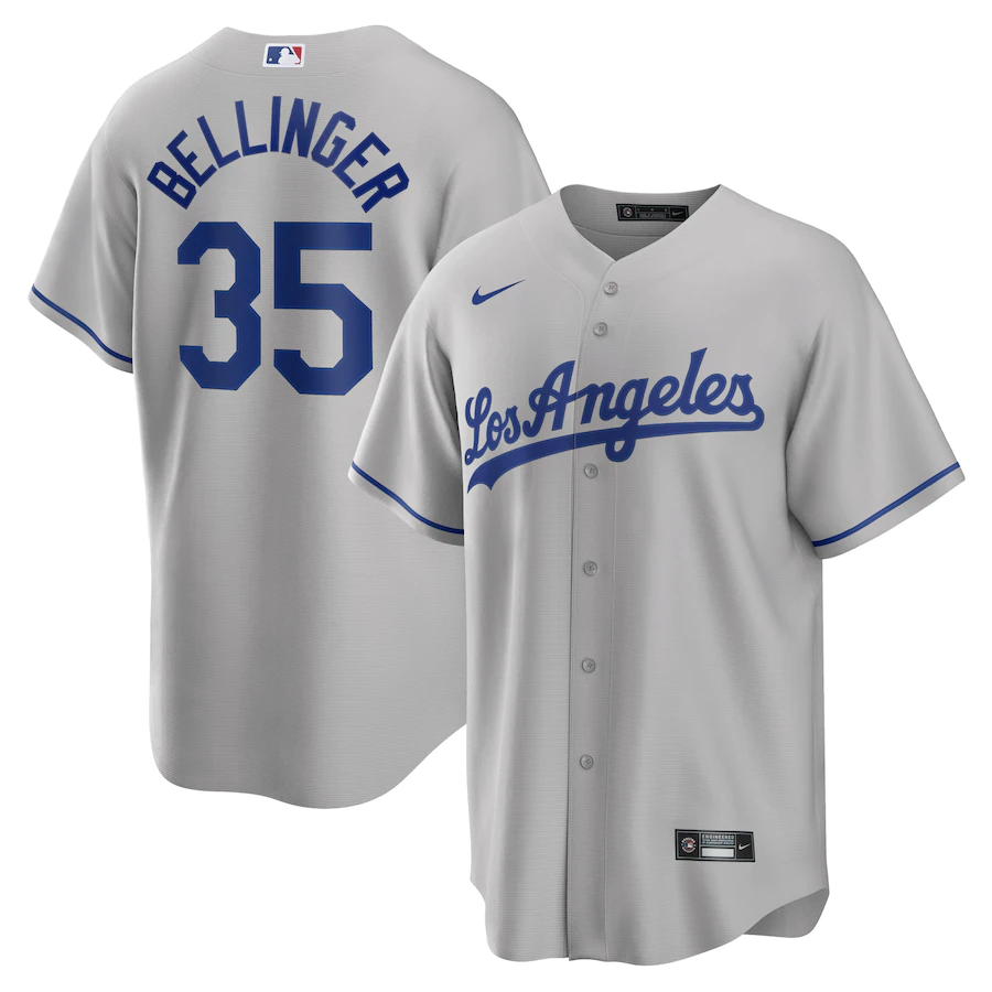 Men's Los Angeles Dodgers 35 Cody Bellinger Gray Road Replica Player Name Jersey