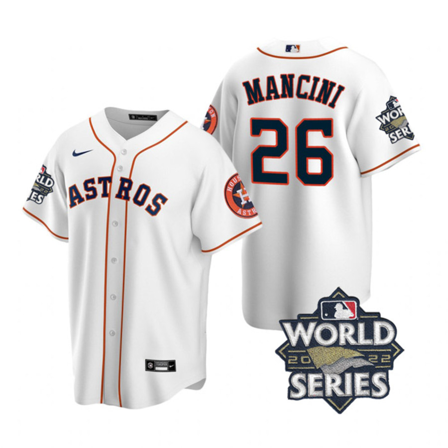 Men's Houston Astros Trey Mancini 2022 World Series White Home Stitched Jersey