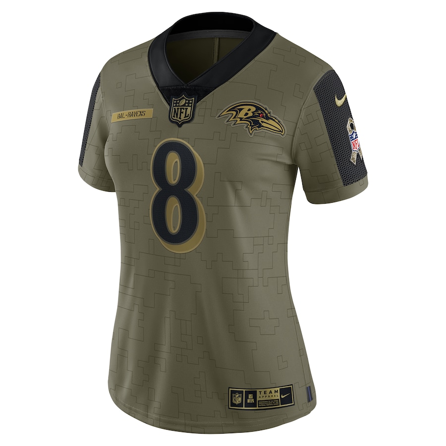 Women’s Baltimore Ravens Lamar Jackson Nike Olive 2021 Salute To Service Limited Player Jersey