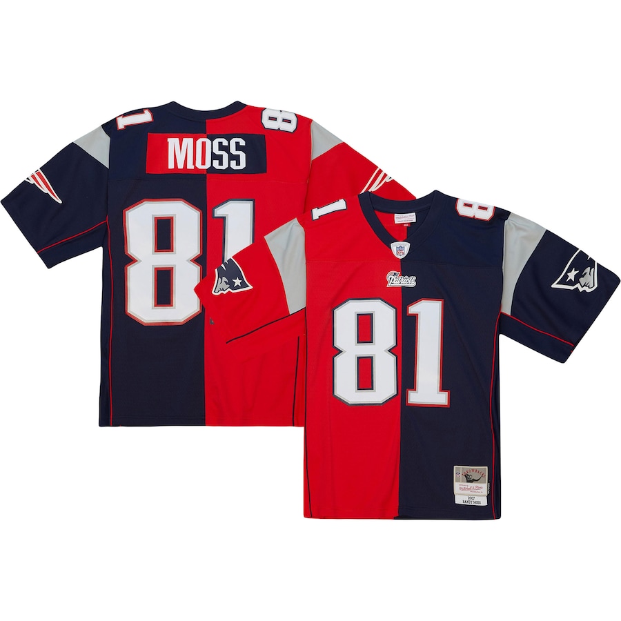 Men’s New England Patriots Randy Moss Mitchell & Ness Navy/Red 2007 Split Legacy Replica Jersey