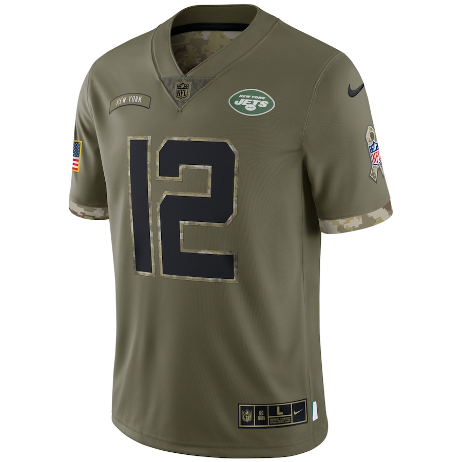 Men’s New York Jets Joe Namath Nike Olive 2022 Salute To Service Retired Player Limited Jersey
