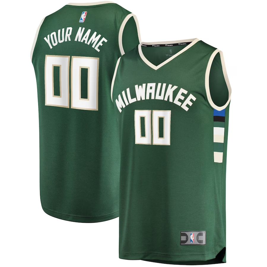 Men's Milwaukee Bucks Hunter Green Fast Break Custom Replica Jersey - Icon Edition