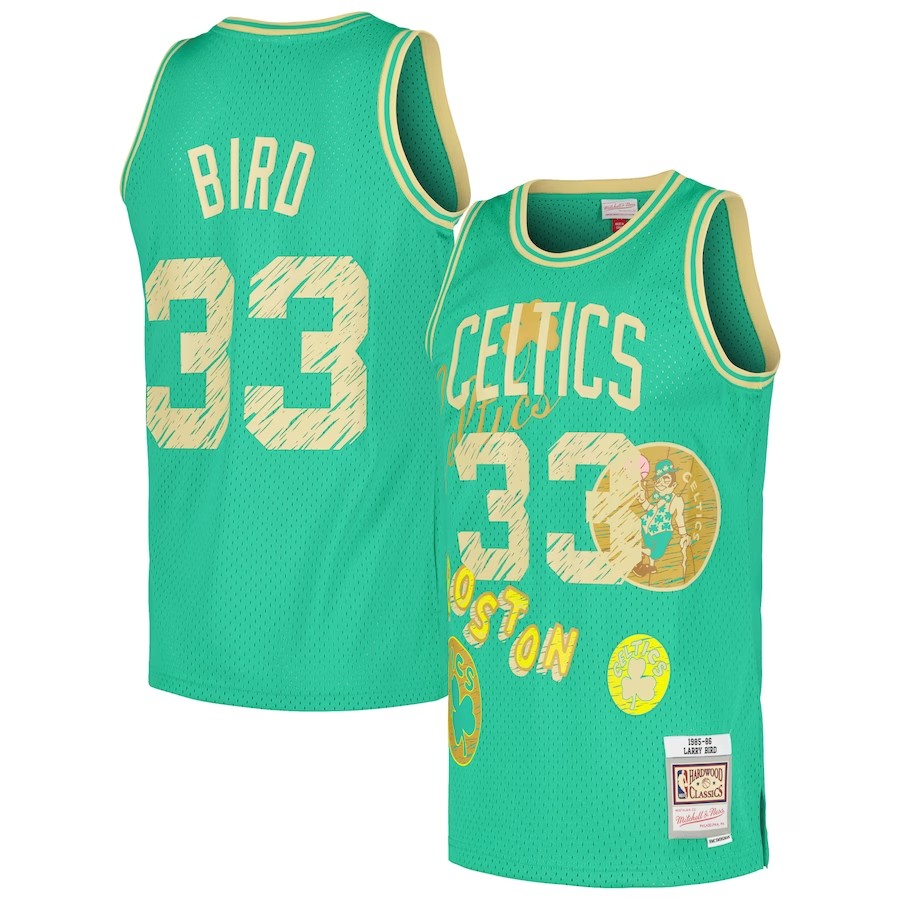 Men's Boston Celtics Larry Bird Mitchell & Ness Light Green 198586 Swingman Sidewalk Sketch Jersey