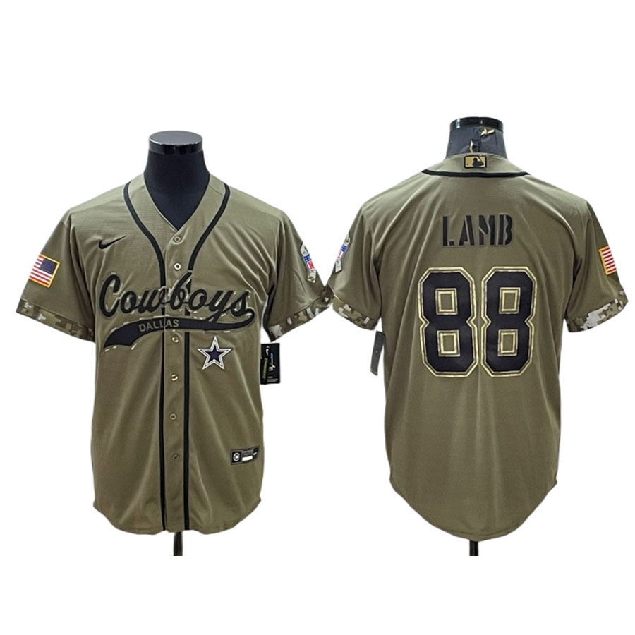 Men's Dallas Cowboys CeeDee Lamb Olive Salute to Service Baseball Jersey