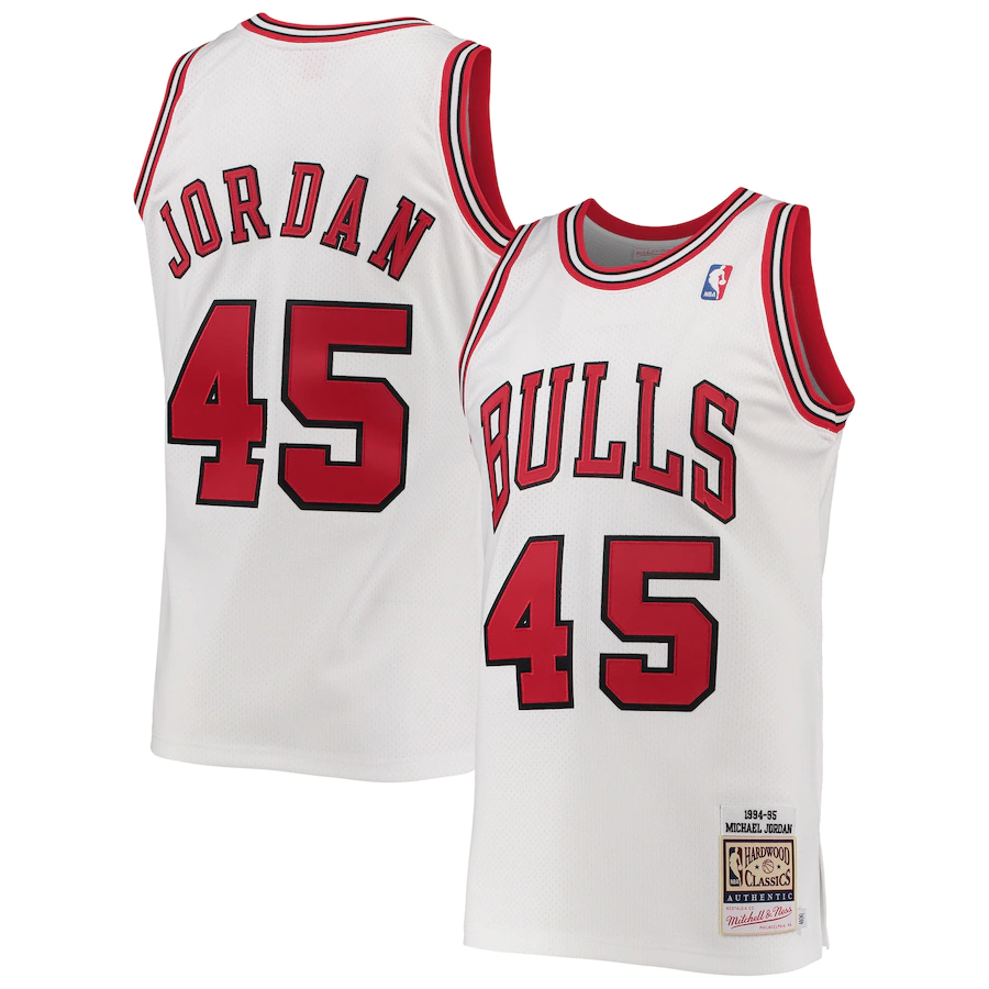 Men's Chicago Bulls 45 Michael Jordan Mitchell & Ness White 1994-95 Hardwood Classics Player Jersey
