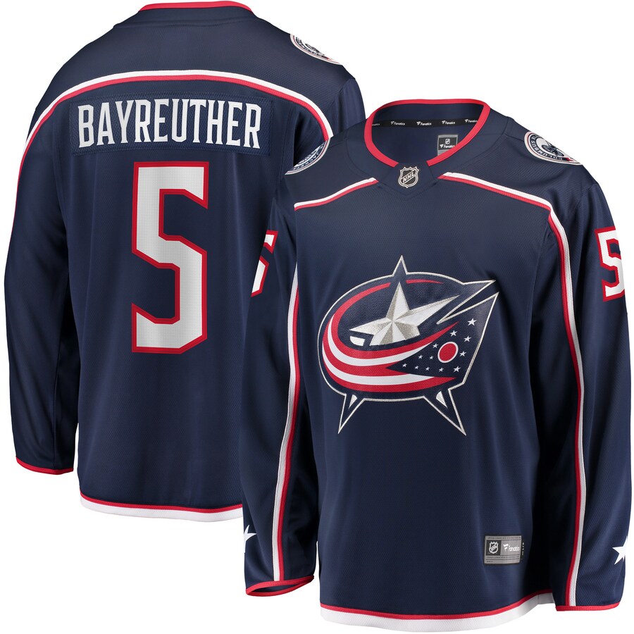 Men's Columbus Blue Jackets 5 Gavin Bayreuther Fanatics Branded Navy Home Breakaway Player Jersey