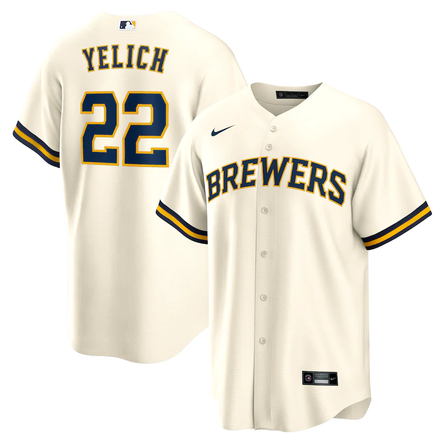 Men's Milwaukee Brewers 22 Christian Yelich Cream Alternate Replica Player Jersey