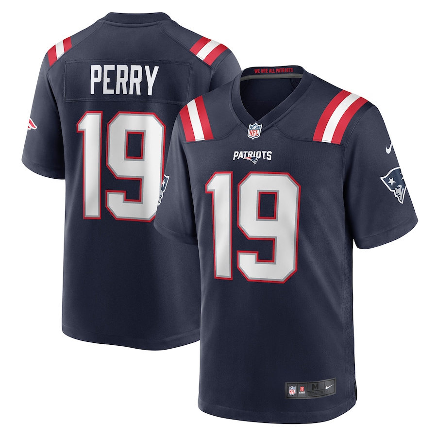 Men’s New England Patriots Malcolm Perry Nike Navy Game Player Jersey
