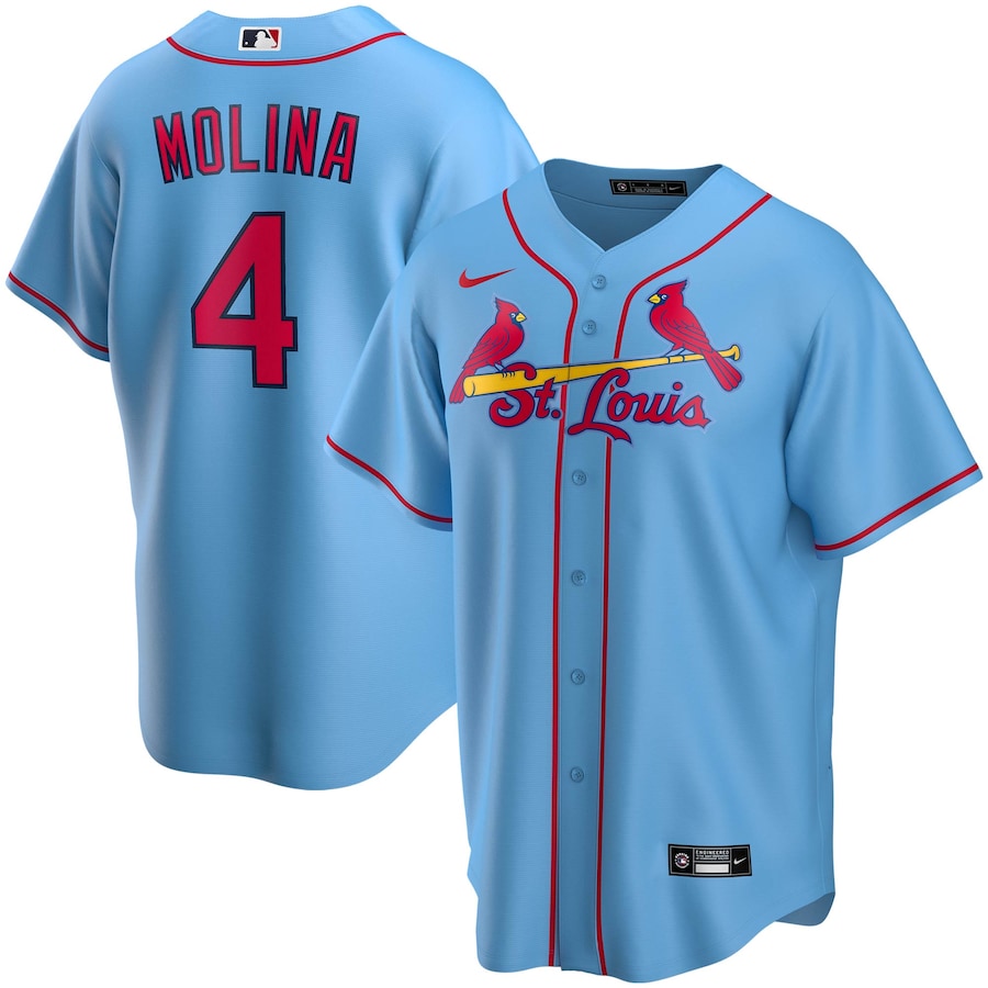 St. Louis Cardinals 4 Yadier Molina Light Blue Alternate Player Name Jersey