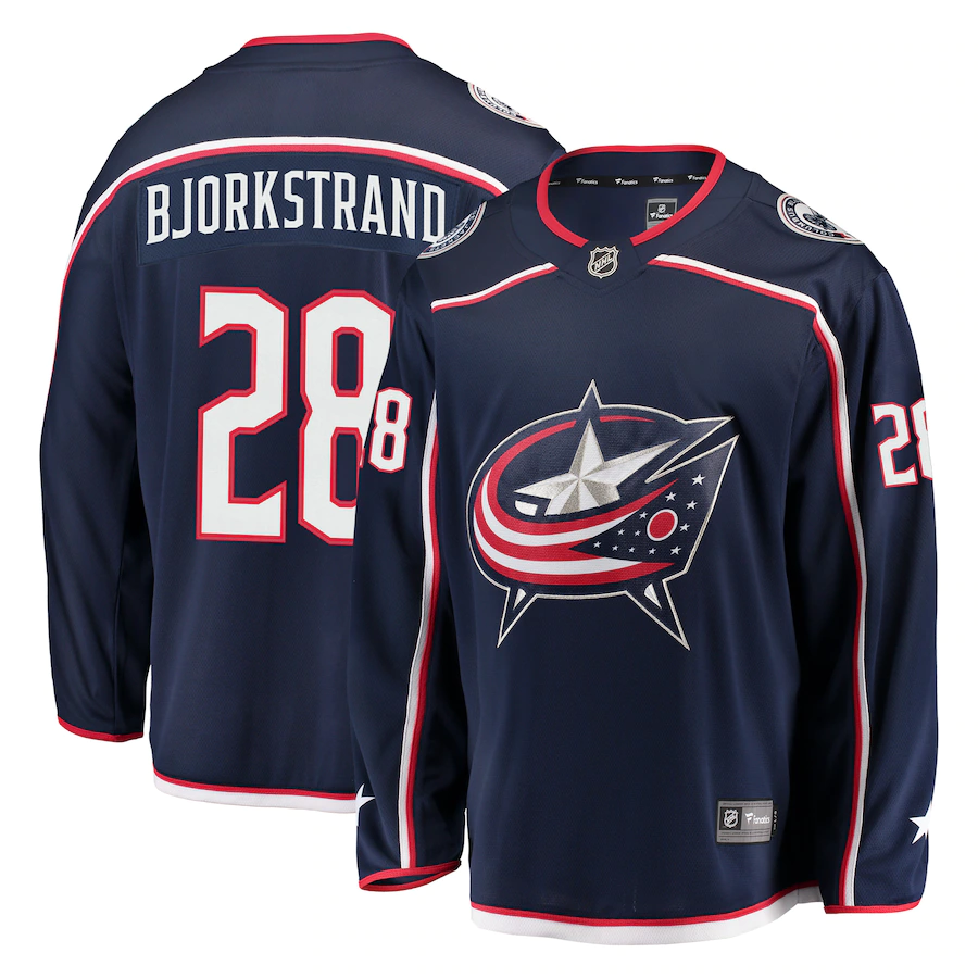 Men's Columbus Blue Jackets 28 Oliver Bjorkstrand Fanatics Branded Navy Breakaway Jersey