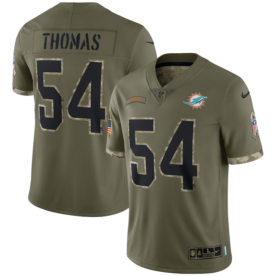 Men’s Miami Dolphins Zach Thomas Nike Olive 2022 Salute To Service Retired Player Limited Jersey
