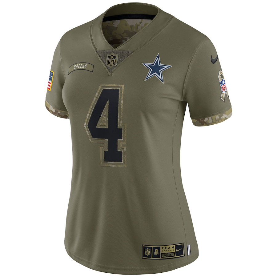 Women’s Dallas Cowboys Dak Prescott Nike Olive 2022 Salute To Service Limited Jersey