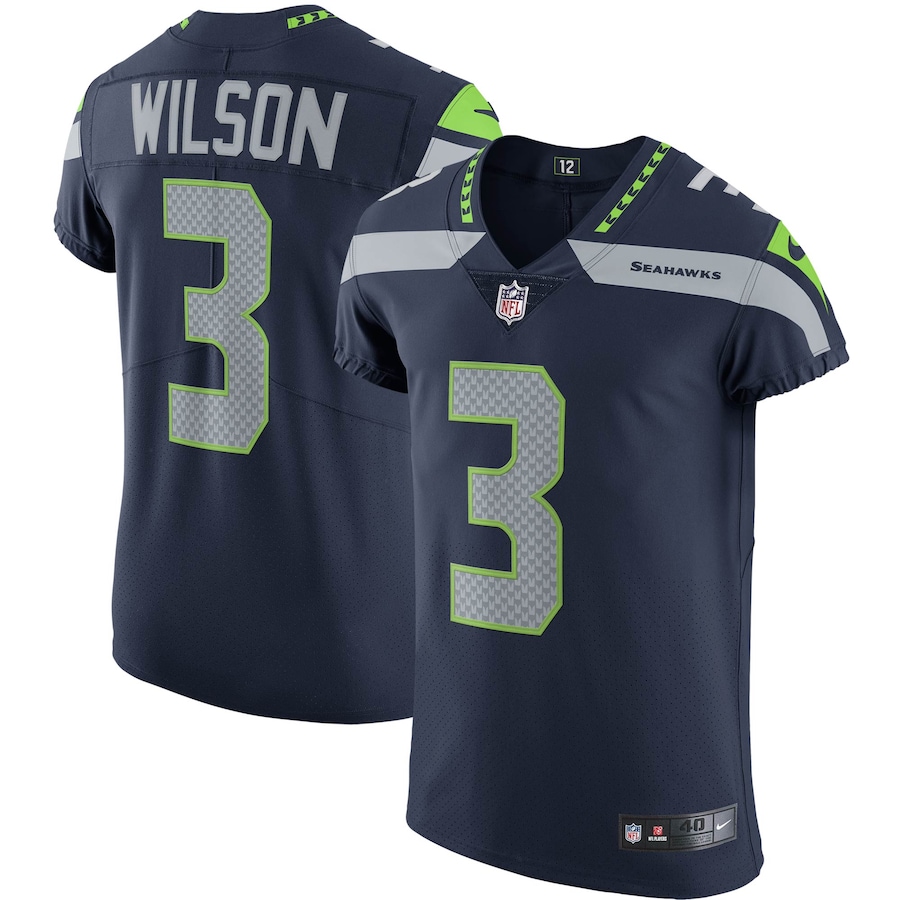 Men’s Seattle Seahawks Russell Wilson Nike College Navy Vapor Elite Player Jersey