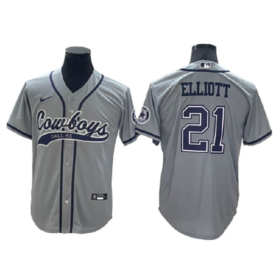 Men's Dallas Cowboys Ezekiel Elliott Gray Cool Base Stitched Baseball Jersey