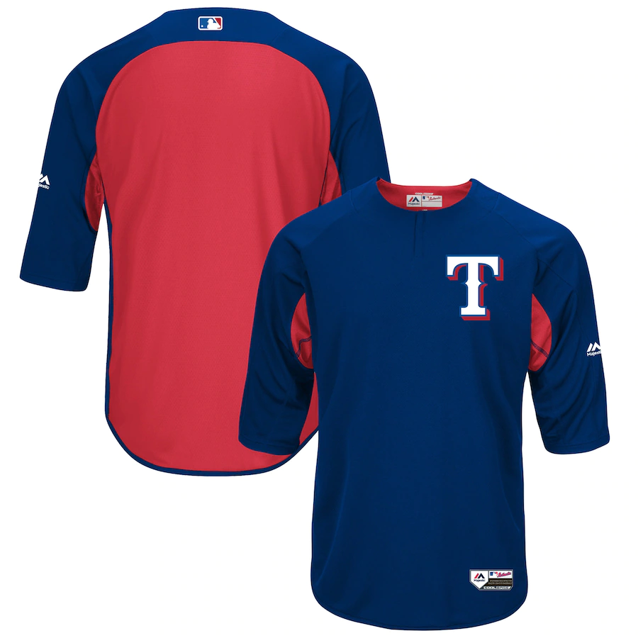 Men's Texas Rangers Royal/Red Authentic Collection On-Field 3/4-Sleeve Batting Practice Jersey