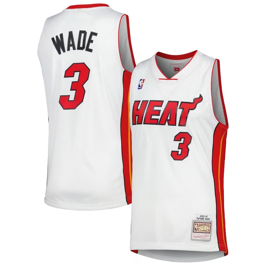 Men's Miami Heat Dwyane Wade Mitchell & Ness White 200102 Hardwood Classics Swingman Jersey