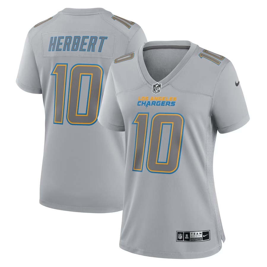 Women's Los Angeles Chargers Justin Herbert Gray Atmosphere Fashion Game Jersey