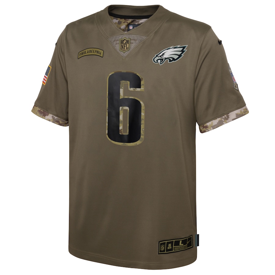 Youth Philadelphia Eagles DeVonta Smith Nike Olive 2022 Salute To Service Player Limited Jersey
