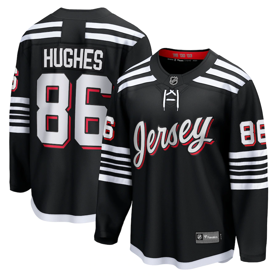 Men's New Jersey Devils 86 Jack Hughes Black Alternate Premier Breakaway Player Jersey
