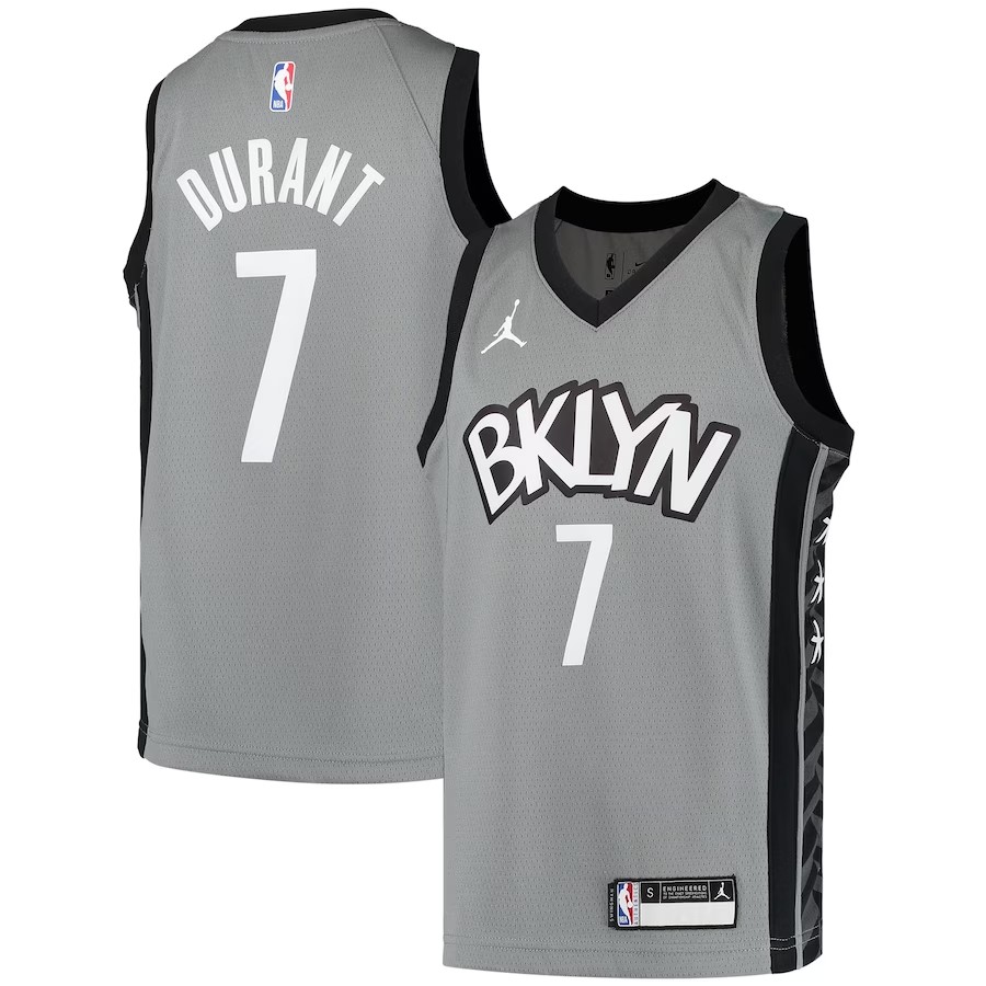 Youth Brooklyn Nets Kevin Durant Jordan Brand Gray 2020/21 Swingman Player Jersey - Statement Edition
