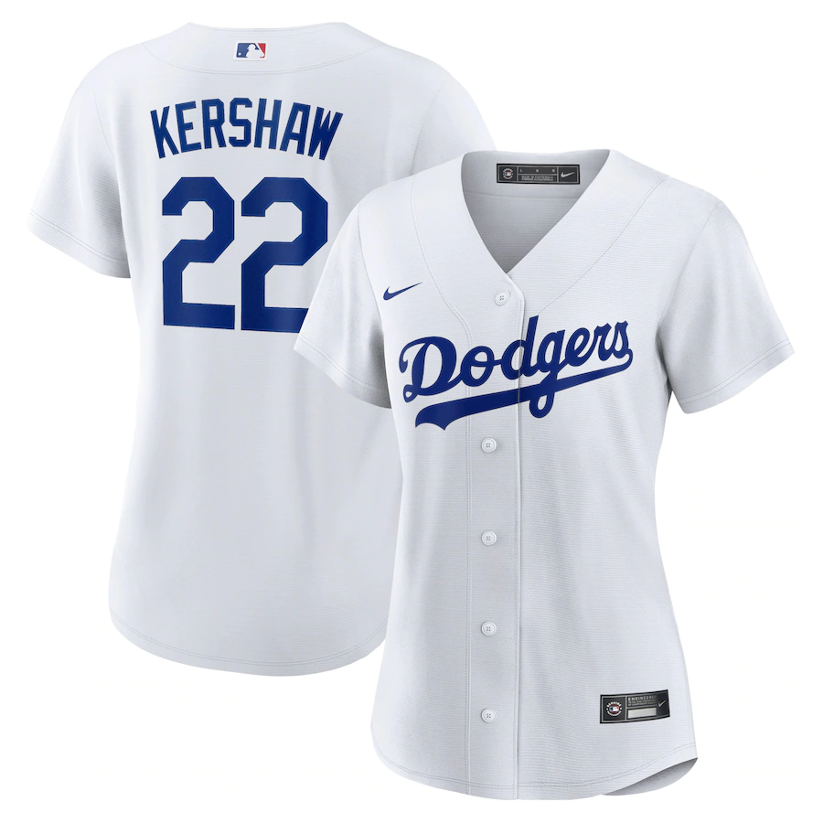 Women's Los Angeles Dodgers Clayton Kershaw White Home Replica Player Jersey