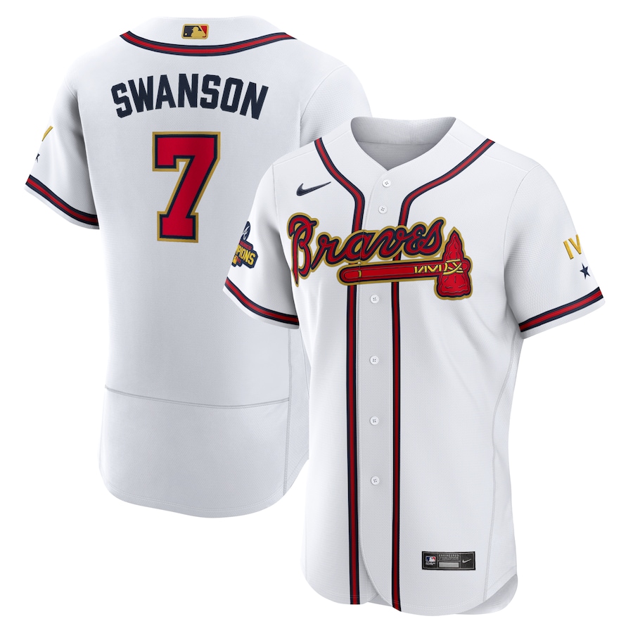 Men's Atlanta Braves Dansby Swanson White 2022 Gold Program Authentic Player Jersey
