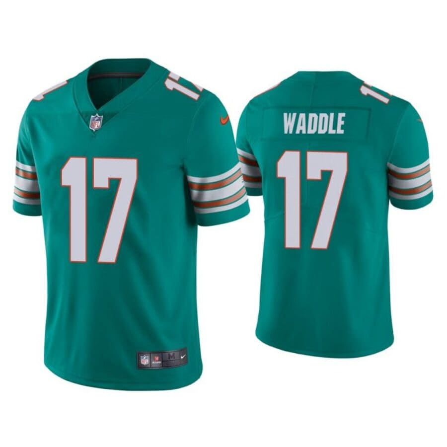 Men's Miami Dolphins Jaylen Waddle Aqua Alternate Vapor Limited Jersey