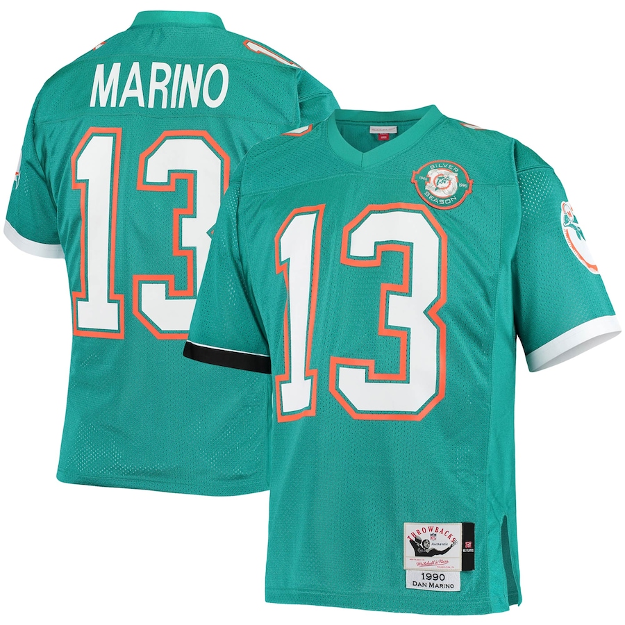 Men’s Miami Dolphins Dan Marino Mitchell & Ness Aqua 1990 Authentic Throwback Retired Player Jersey