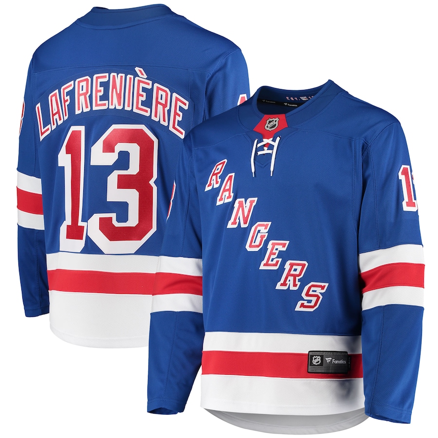 Men's New York Rangers 13 Alexis Lafrenière Blue Premier Breakaway Player Jersey