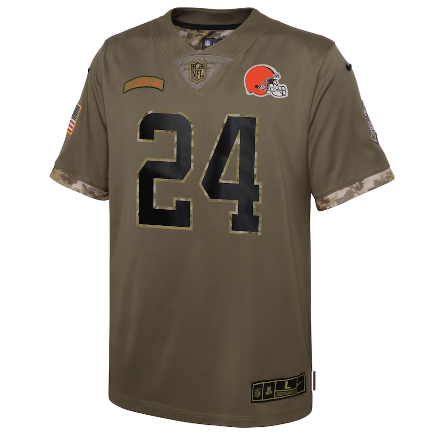 Youth Cleveland Browns Nick Chubb Nike Olive 2022 Salute To Service Player Limited Jersey