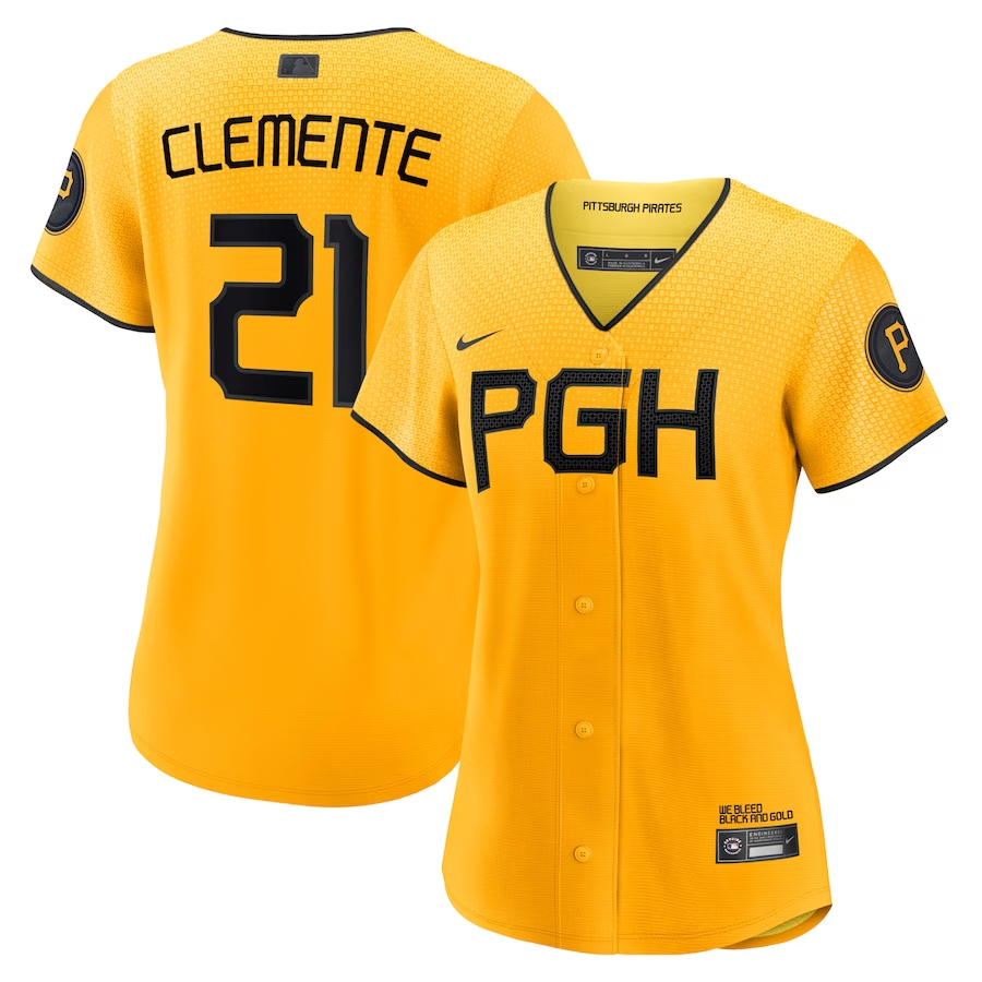 Women's Pittsburgh Pirates Roberto Clemente Gold 2023 City Connect Replica Player Jersey