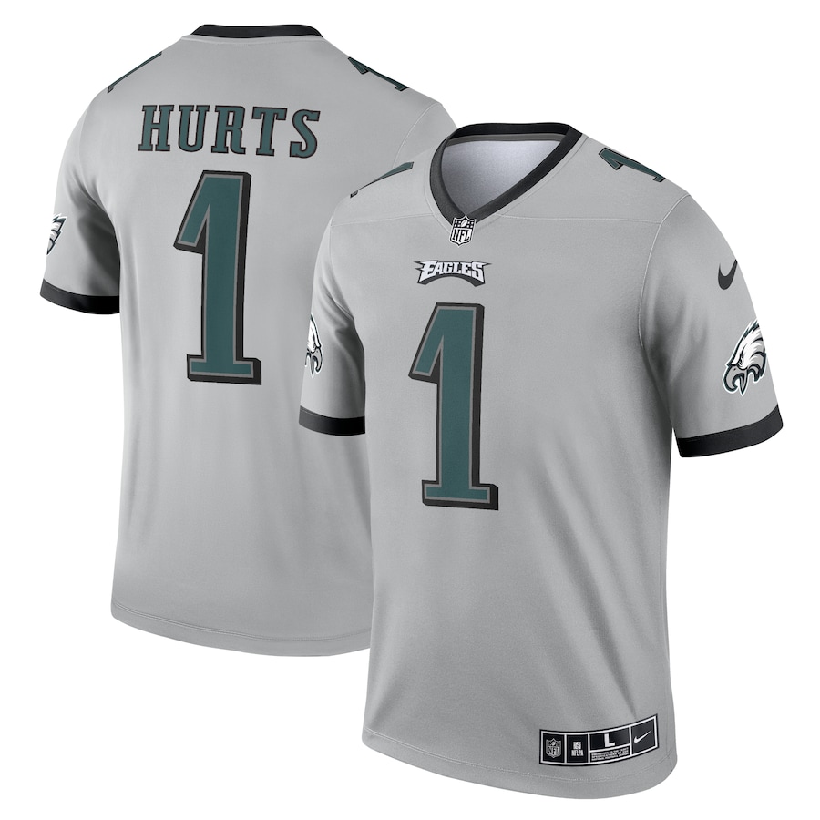 Men’s Philadelphia Eagles Jalen Hurts Nike Silver Inverted Legend Jersey