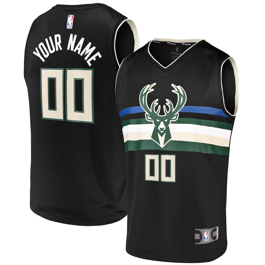 Men's Milwaukee Bucks Black Fast Break Replica Custom Jersey - Statement Edition