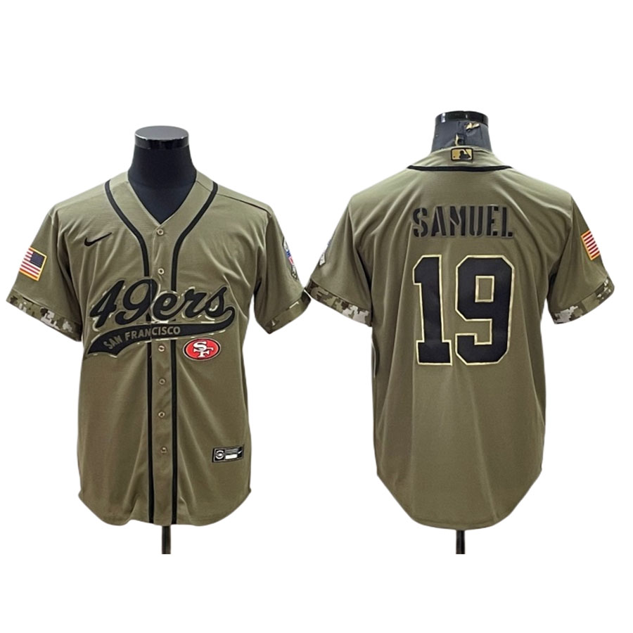 Men's San Francisco 49ers Deebo Samuel Olive Salute to Service Baseball Jersey