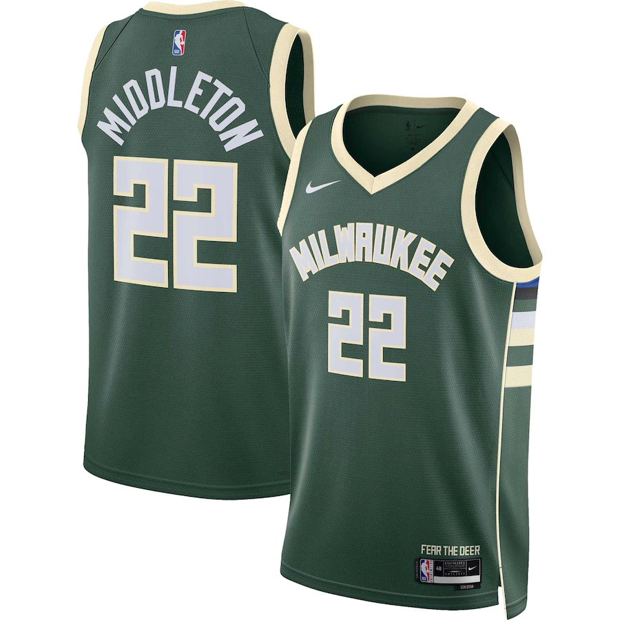 Men's Milwaukee Bucks Khris Middleton Hunter Green 2022-23 Swingman Jersey - Icon Edition