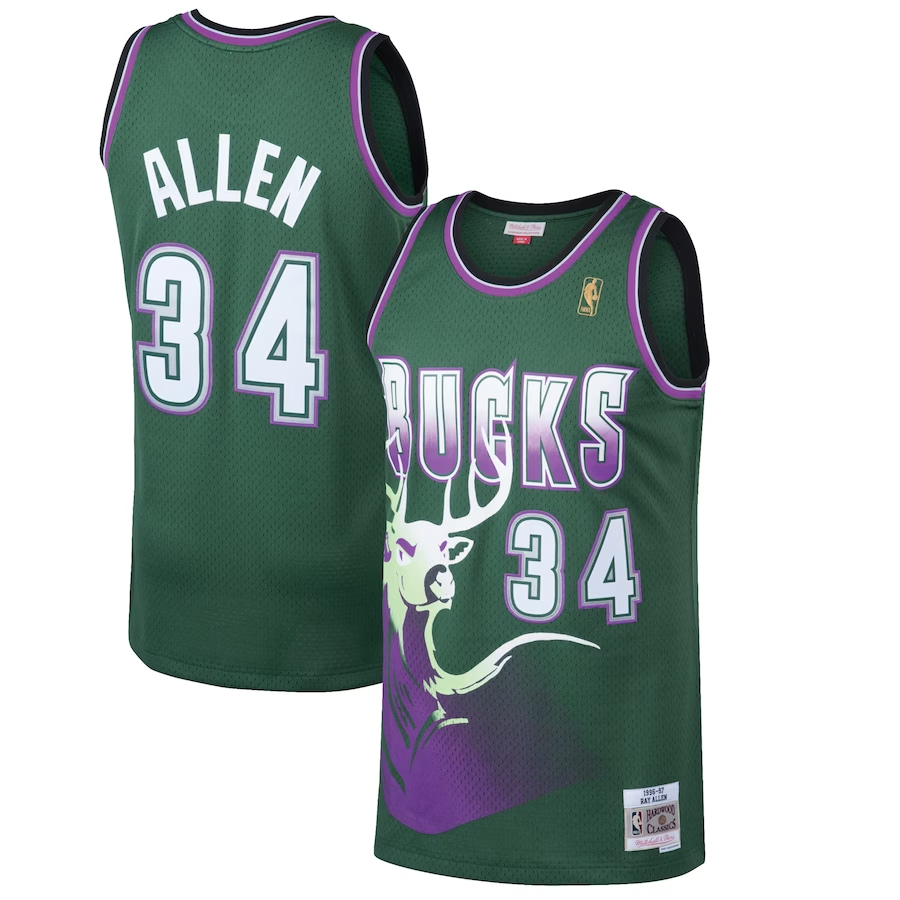 Men's Milwaukee Bucks Ray Allen Kelly Green 1996-97 Hardwood Classics Swingman Jersey