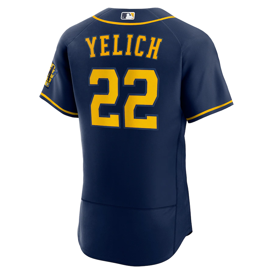 Men's Milwaukee Brewers 22 Christian Yelich Navy Alternate Player Jersey