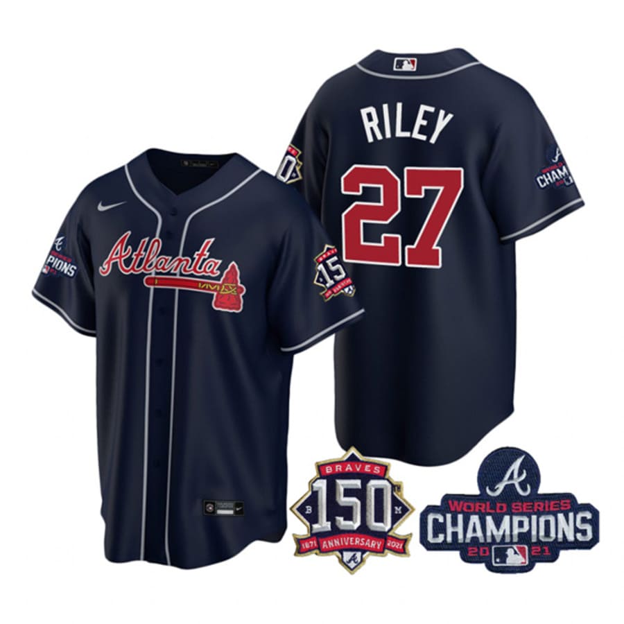 Men's Atlanta Braves Austin Riley Navy 2021 World Series Champions Cool Base Jersey