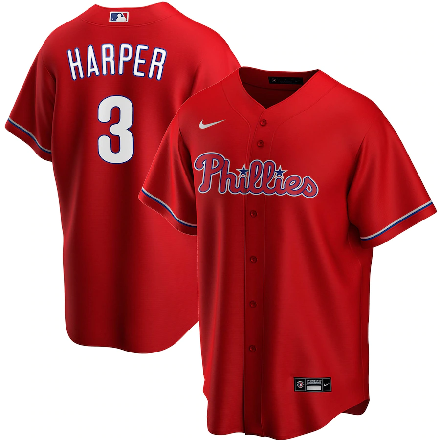 Men's Philadelphia Phillies 3 Bryce Harper Red Alternate Replica Player Name Jersey