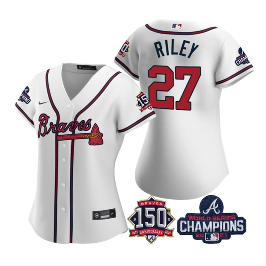 Women's Atlanta Braves Austin Riley White Alternate 2021 World Series Champions Jersey