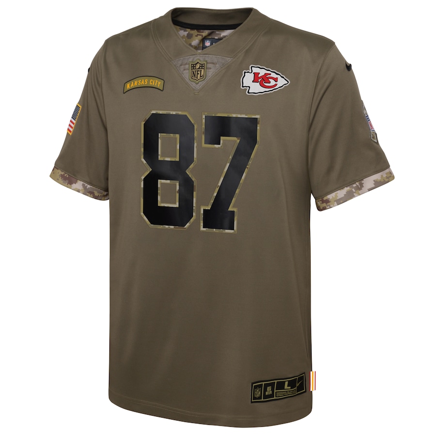 Youth Kansas City Chiefs Travis Kelce Nike Olive 2022 Salute To Service Player Limited Jersey