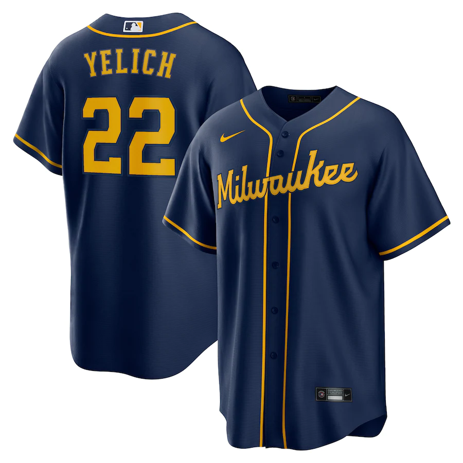 Men's Milwaukee Brewers 22 Christian Yelich Navy Alternate Replica Player Jersey