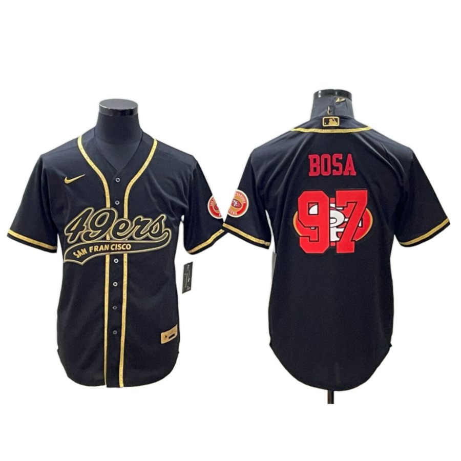 Men's San Francisco 49ers Nick Bosa Black Golden Team Logo Baseball Jersey