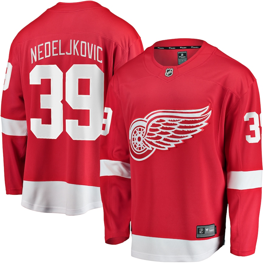 Men's Detroit Red Wings 39 Alex Nedeljkovic Red Home Breakaway Player Jersey