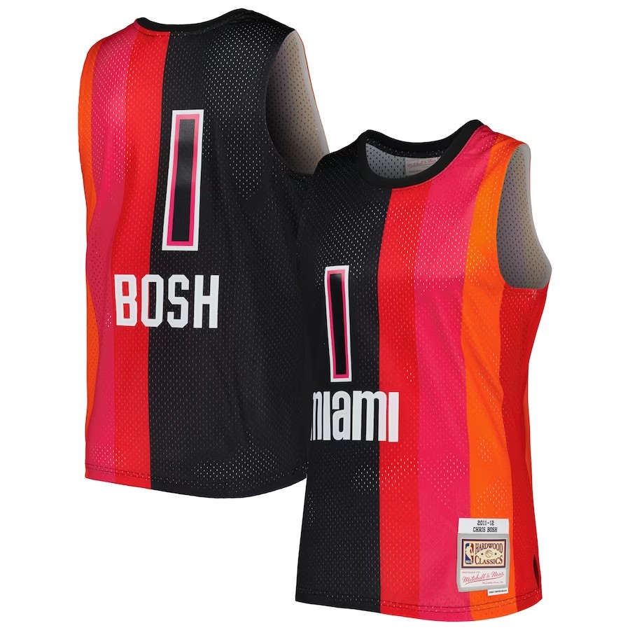 Men's Miami Heat Chris Bosh Mitchell & Ness Black/Red Hardwood Classics 2011-12 Split Swingman Jersey