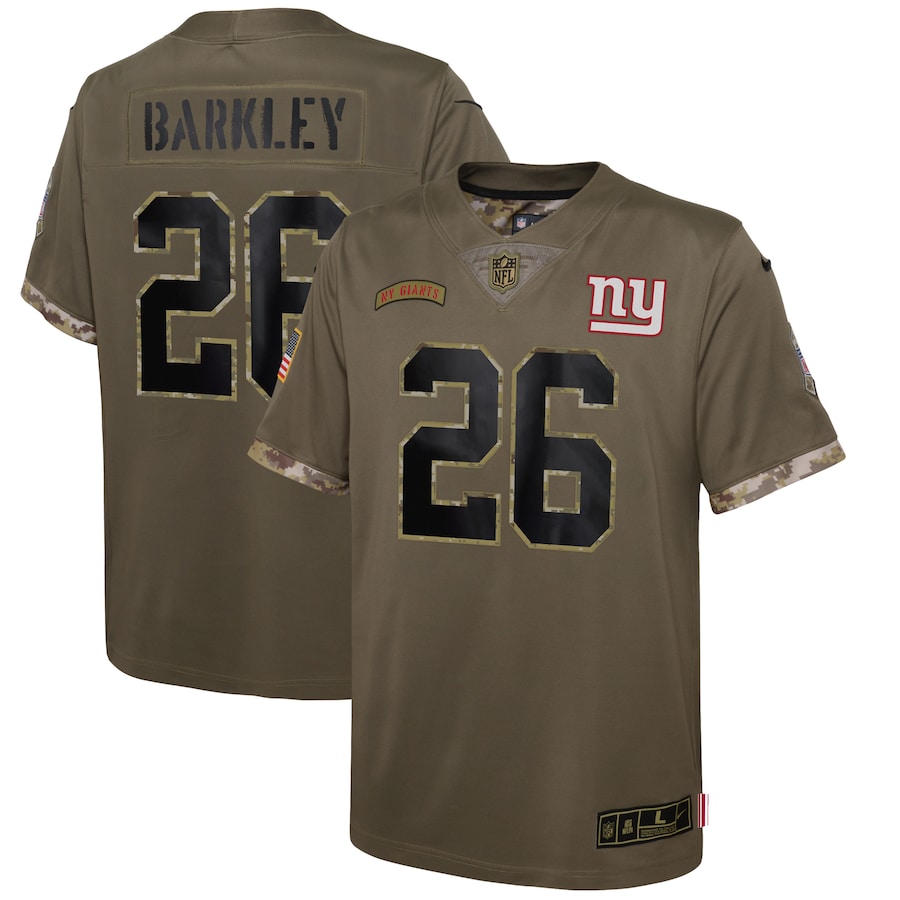 Youth New York Giants Saquon Barkley Nike Olive 2022 Salute To Service Player Limited Jersey