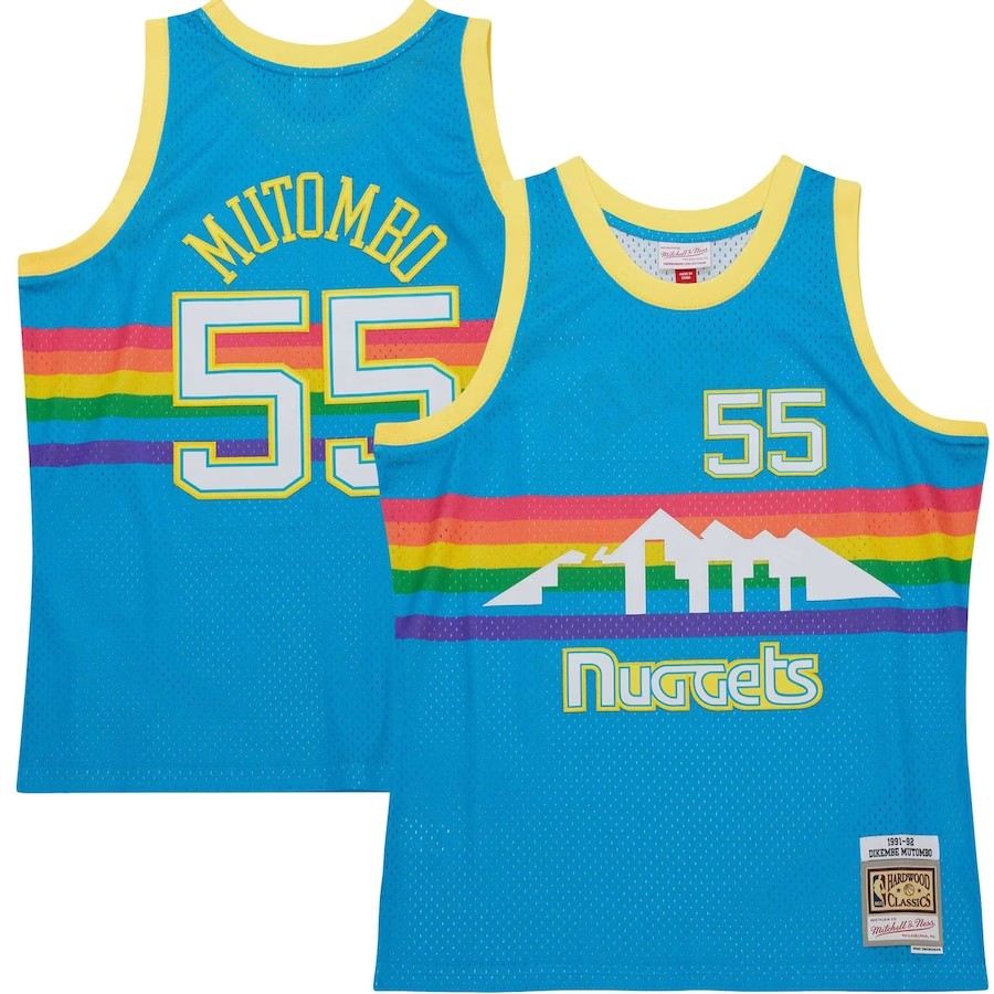 Men's Denver Nuggets Dikembe Mutombo Mitchell & Ness Blue Hardwood Classics 199192 Tropical Swingman Jersey