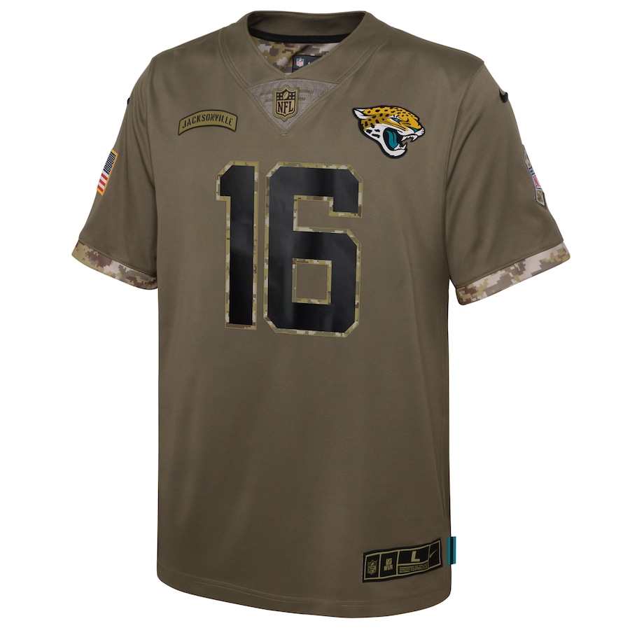 Youth Jacksonville Jaguars Trevor Lawrence Nike Olive 2022 Salute To Service Player Limited Jersey
