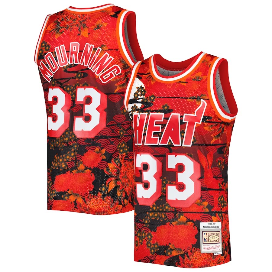 Men's Miami Heat Alonzo Mourning Mitchell & Ness Red Hardwood Classics 1996-97 Lunar New Year Swingman Jersey