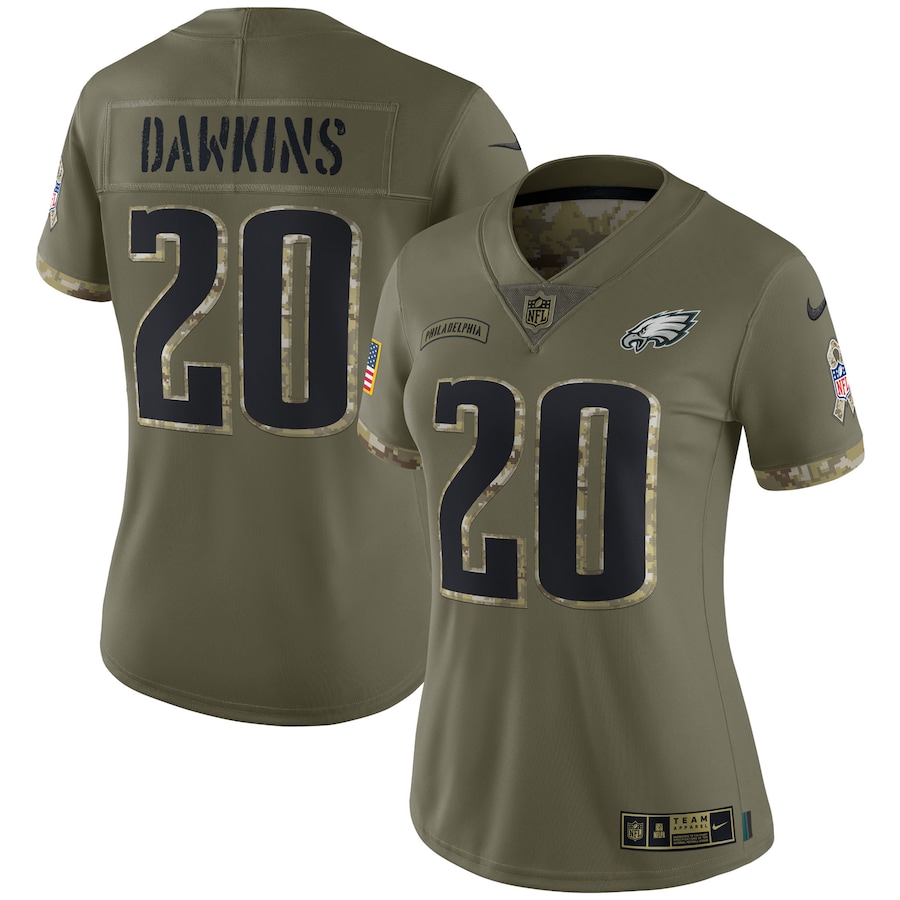 Women’s Philadelphia Eagles Brian Dawkins Nike Olive 2022 Salute To Service Retired Player Limited Jersey